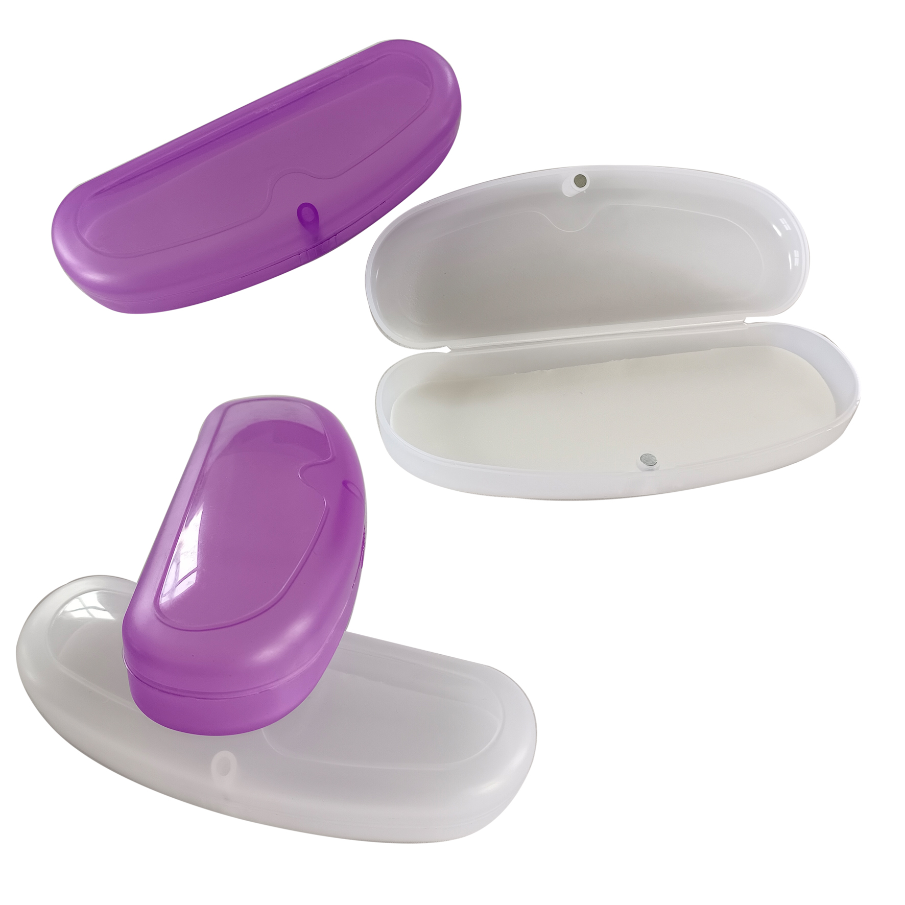 Estuche de plástico translúcido blanco y morado óptico con cierre magnético 060051143